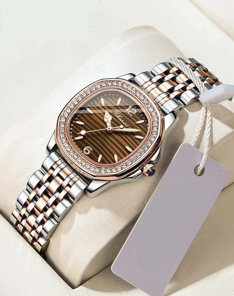 CHENXI Luxury Elegant Watches For Woman Fashion Diamond Dial Quartz Watch Ladies Rose Gold Wristwatch Waterproof Luminous