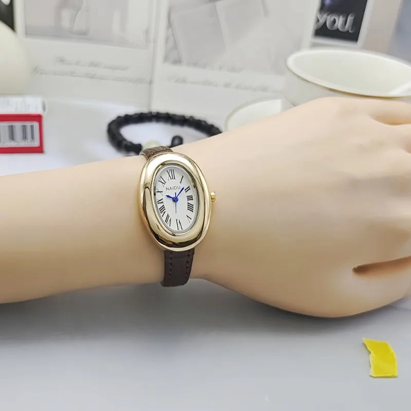 Luxury Brand Women Oval Goose Egg Quartz Watch Vintage Leather Strap Wristwatch Ladies Watches Christmas Gift Clock Relojes