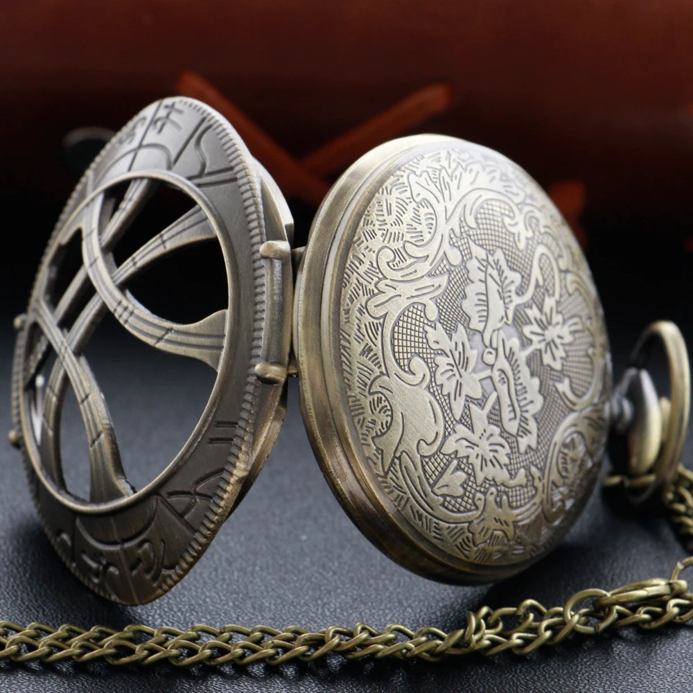 Vintage Bronze Eye Round Case Shape Quartz Pocket Watch Jewelry Pendant Necklace Chain Gifts for Men Women