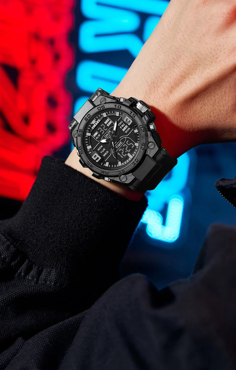 SMAEL Sports Watches 50M Waterproof Quatz Watches Mental Shockproof Men's Wristwatch Dual Time Alarm Clock  8138 Military Watch
