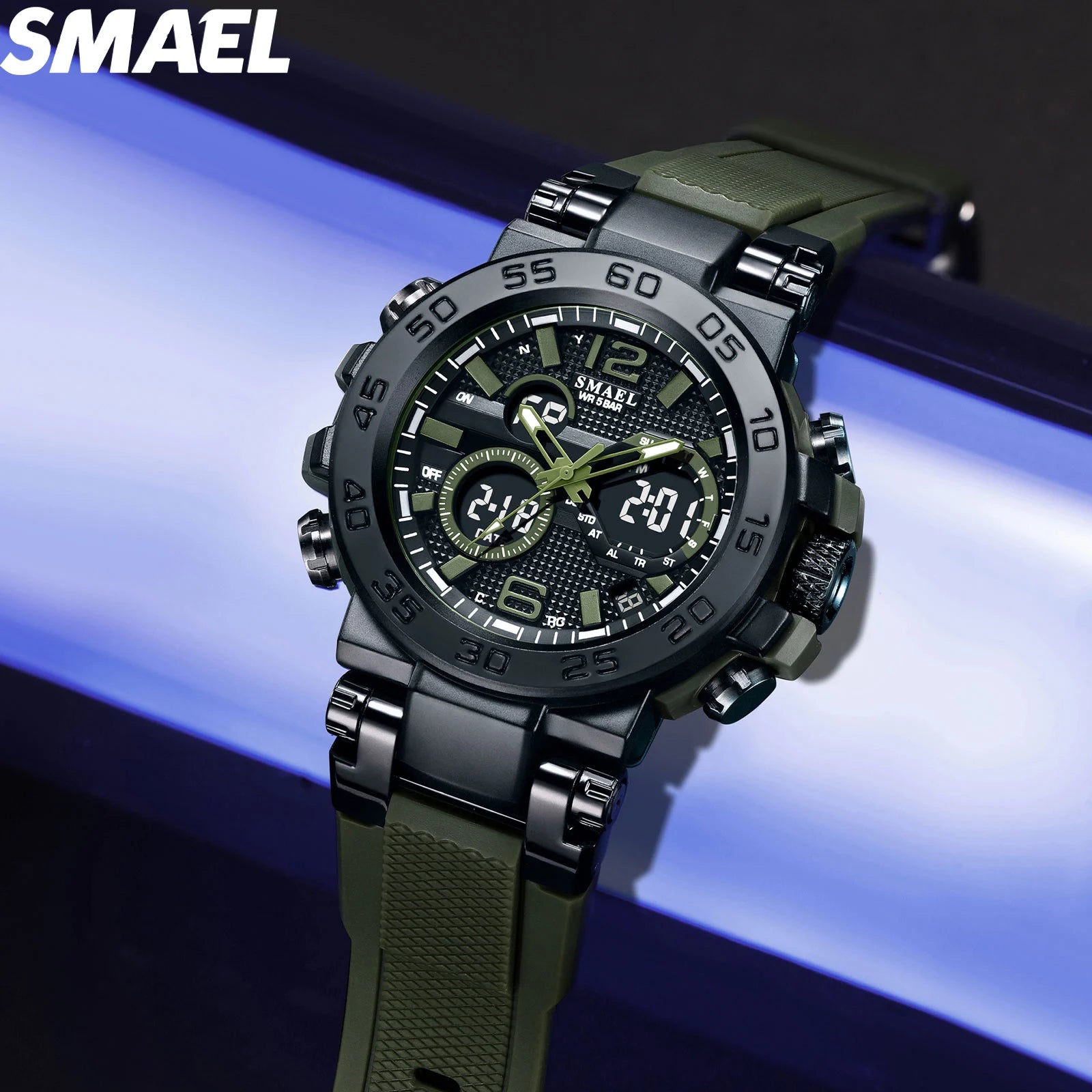 SMAEL 8106 Men's Analog Digital Dual Display Sport Watch - 50M Waterproof LED Backlight Alarm Chronograph Stopwatch