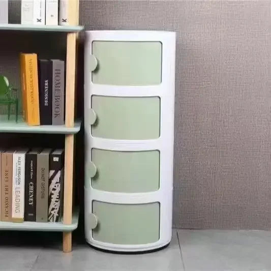 Plastic Round Bedside Nightstand with Drawers Practical Storage Box Cabinet Nightstand Chic Decor for Bedroom Living Room