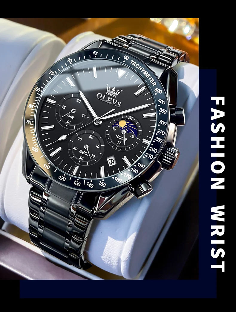 OLEVS 3618 Mens Watch Original Brand Waterproof Luminous Quartz Wristwatch Watch For Man  Multifunctional Chronograph With Box