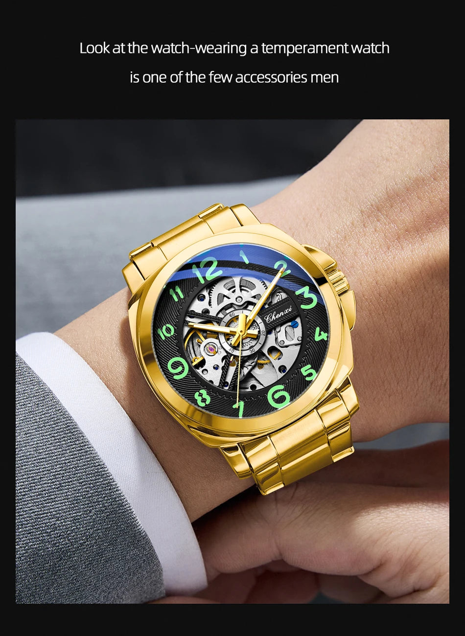 CHENXI New Mechanical Men's Watches Large Openwork Dial Fashion Luminous Waterproof Fully Automatic Mechanical Watch Man