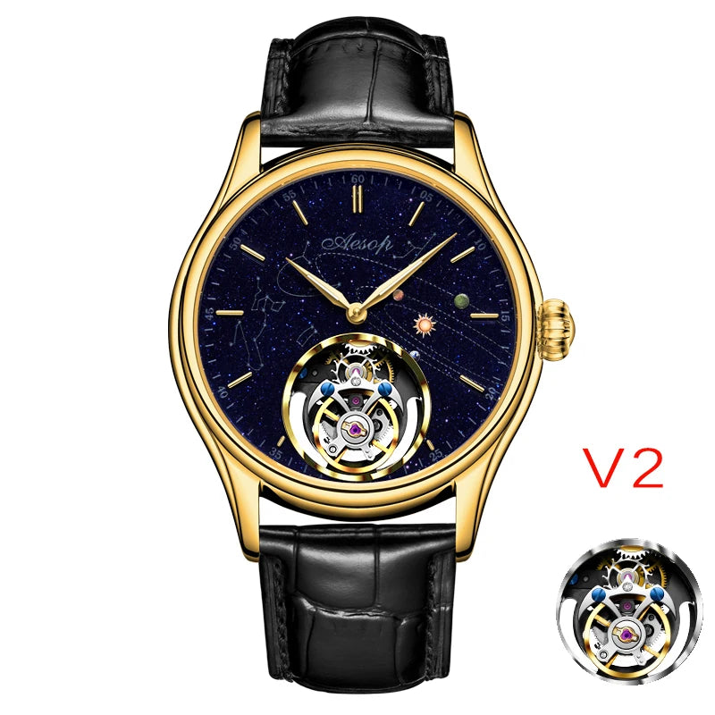 AESOP 7025 Flying Tourbillon Movement Watch Brand For Men Skeleton Mechanical Luxury Watches Wterproof Wristwatches Sapphire
