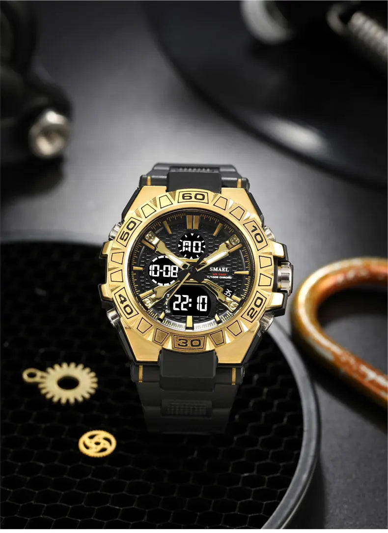 New Men Fashion Watches Quartz Watch Waterproof 50M Man Digital Watch Led 8071 Smael Brand Watch Military Sports Dual Display