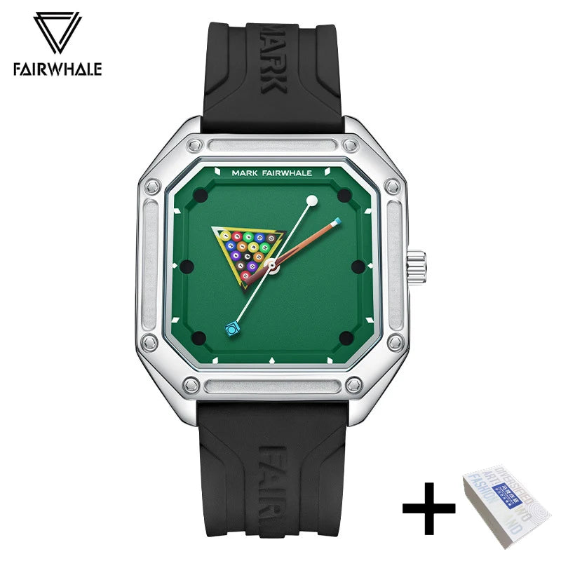 2025 New Original Watch For Man Sport Silicone Strap Waterproof Quartz Watch Fashion Men Billiards Design Green Wristwatch Boy