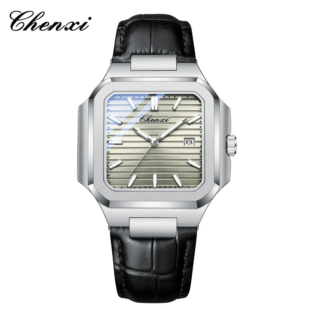 New High Quality Leather Man Watches Business Fashion Date Quartz Luxury Square Watch Men's Waterproof Luminous Clock