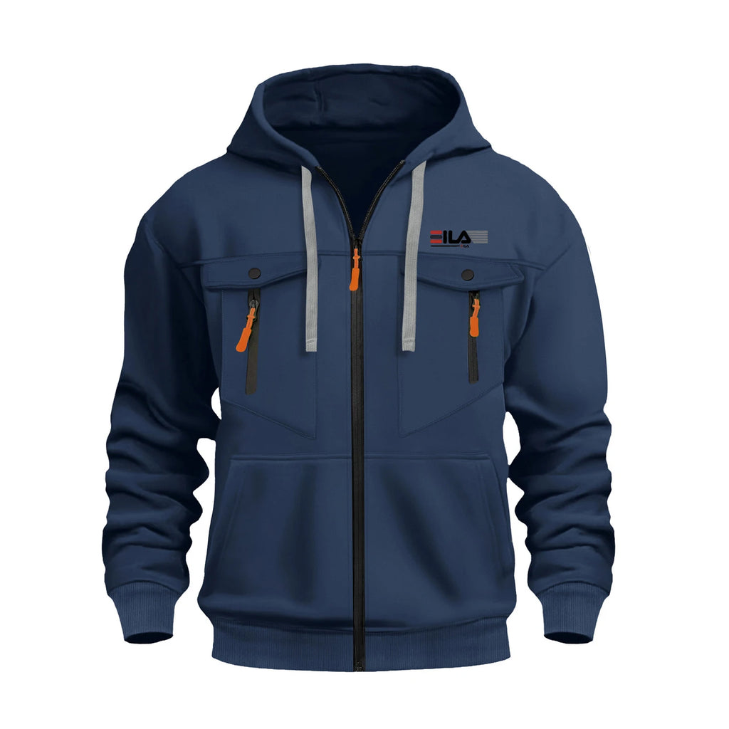 Autumn Winter Hoodies Men Zipper Patchwork Warm Fleece Sweatshirts Multi Pockets Male Fashion Hooded Jacket Thick Outdoor Hoodie