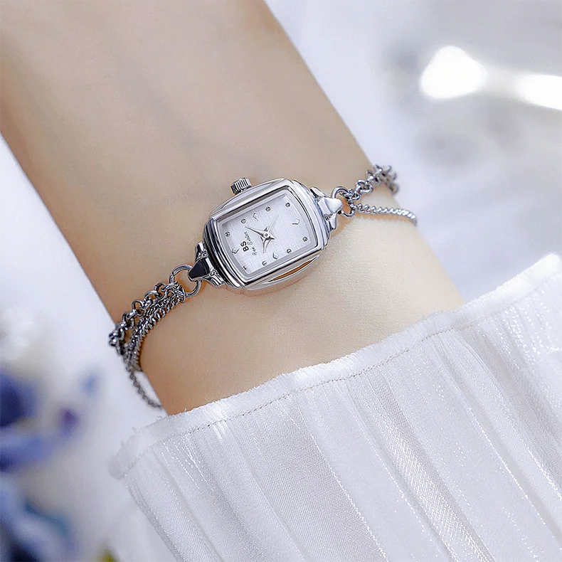 Elegant Ladies' Watch Bracelet Small Silver Wristwatch Simple Retro Square High-End Women's Watch Brand