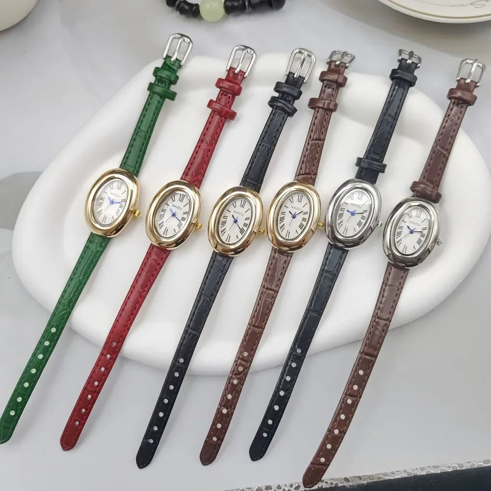 Luxury Brand Women Oval Goose Egg Quartz Watch Vintage Leather Strap Wristwatch Ladies Watches Christmas Gift Clock Relojes