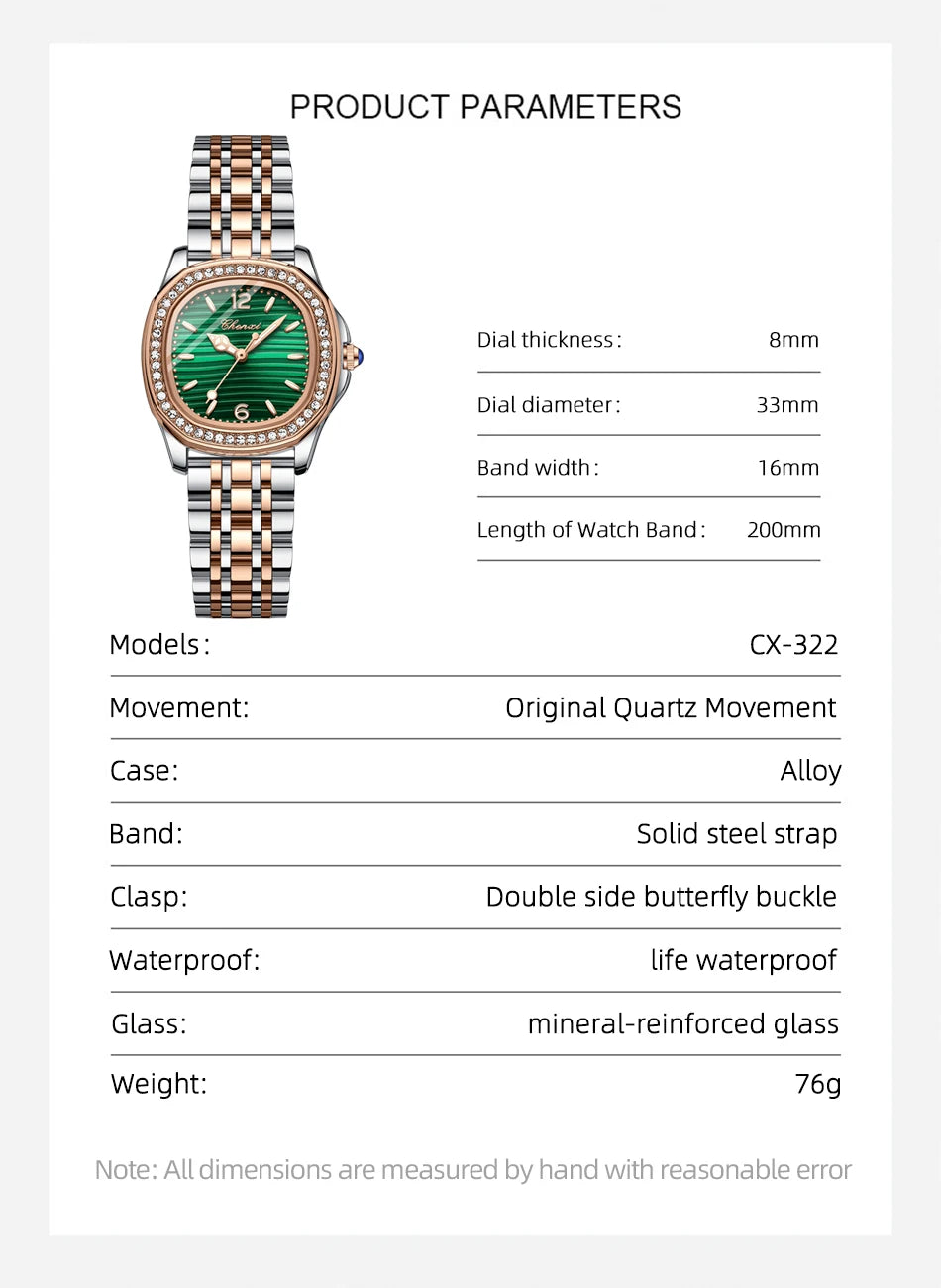 CHENXI Luxury Elegant Watches For Woman Fashion Diamond Dial Quartz Watch Ladies Rose Gold Wristwatch Waterproof Luminous