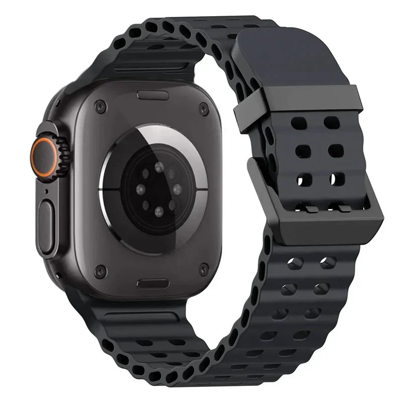 Ocean Silicone+Metal Buckle Strap for Apple Watch Band Ultra 49mm Series 11 10 46mm Band iWatch 9 8 7 45mm 6 5 4 SE 44mm Correa