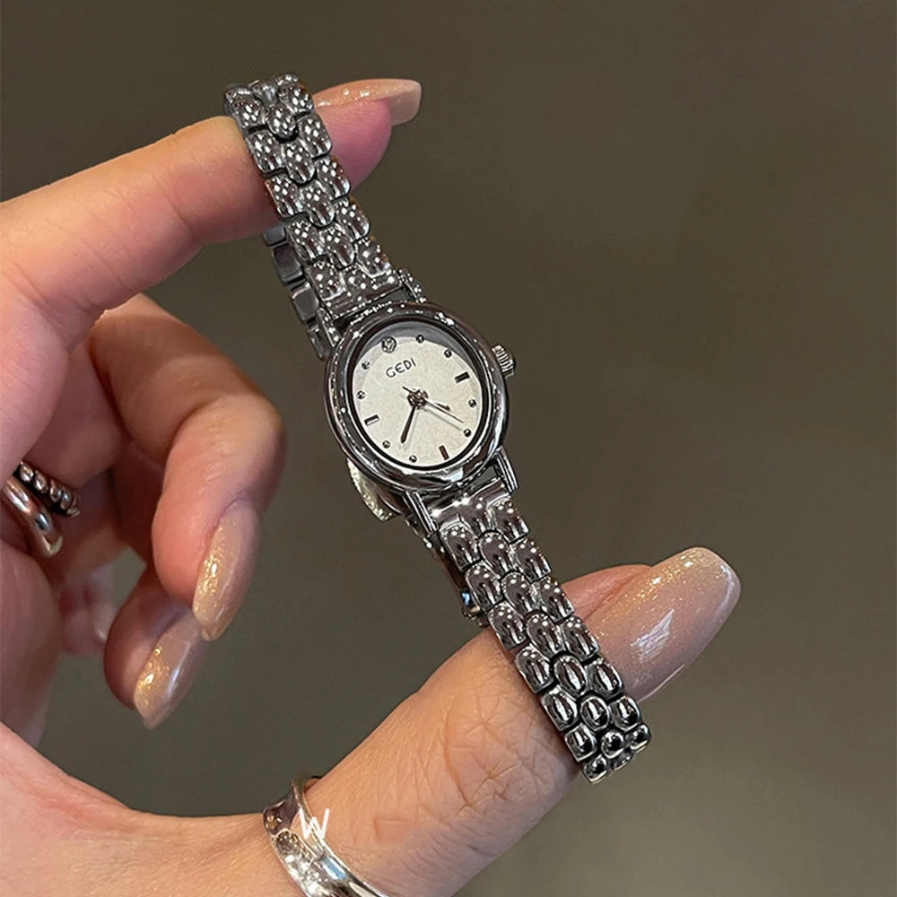 GEDI Watches for Woman Wristwatch Vintage Oval Small Watch Gifts Stainless Steel Strap Luxury Elegant Waterproof Quartz Watches