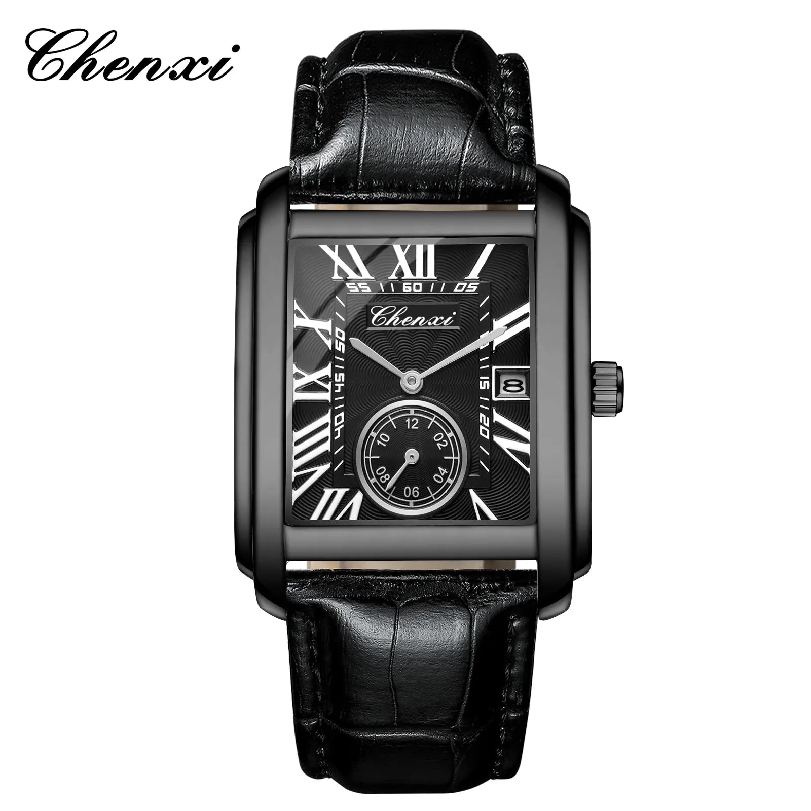 2025 New Business Men's Watch Fashion Square Roman Numeral Dial Waterproof Brown Leather Male Casual Fashion Date Quartz Watches