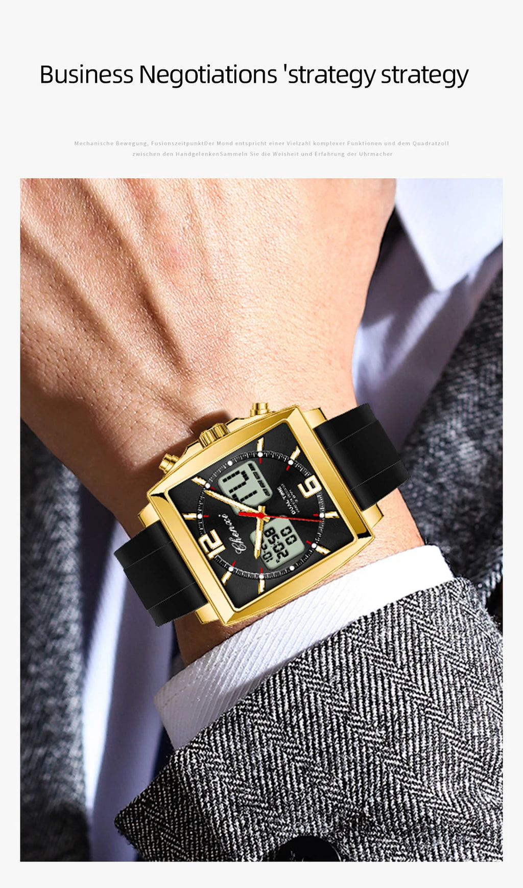 Fashion Casual Men Sports Watch Square Dial Dual Time CHENXI Watches Silicone Strap Waterproof Multifunction Wristwatch Male