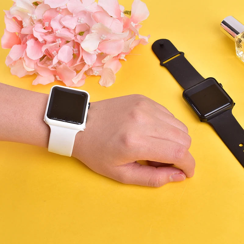 Square Silicone Digital Watch Red LED Watches Metal WristWatch Sport Clock Hours