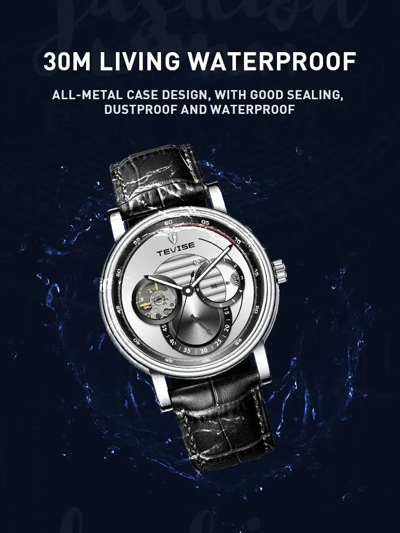 Automatic Mechanical Watch for Men Leather Strap Skeleton Watch 24 Hours Luminous Watch Fashion Casual Watch
