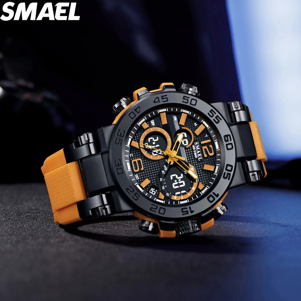 SMAEL 8106 Men's Analog Digital Dual Display Sport Watch - 50M Waterproof LED Backlight Alarm Chronograph Stopwatch