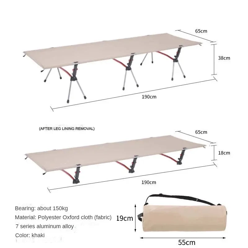 191cm Camping Cot Portable Folding Bed chair Ultralight Aluminum Alloy Sleeping Cot for Outdoor Hiking Backpacking Travel