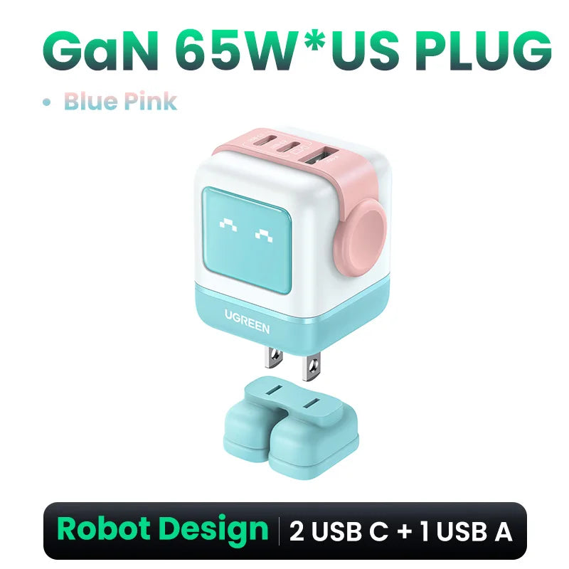 UGREEN 65W GaN Charger Uno Robot Design Quick Charge 4.0 3.0 PPS PD Fast Charger for iPhone 17 16 15 Pro Macbook  Laptop Tablet
