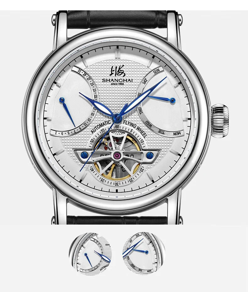 Shanghai Watch Men's Automatic Mechanical Watches 42mm Luminous Watch Sapphire Calendar Watch 5Bar Waterproof Wristwatch S8924