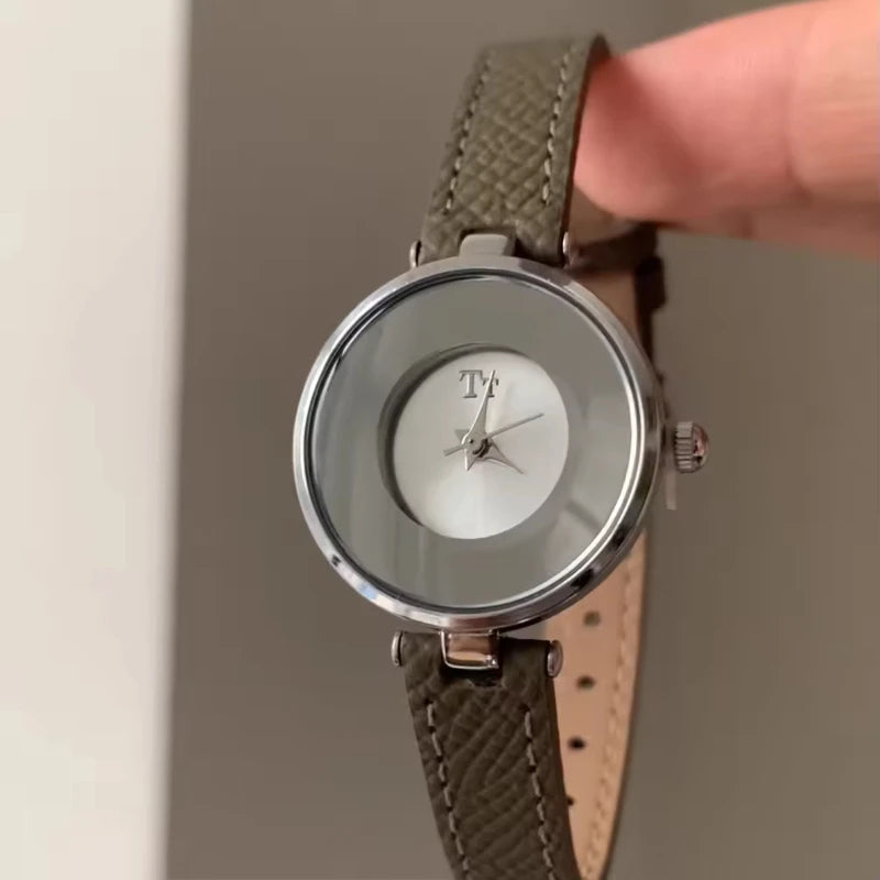 New luxury women's watch Light Luxury mirror Quartz small dial Creative leather Ladies Watch Birthday gift
