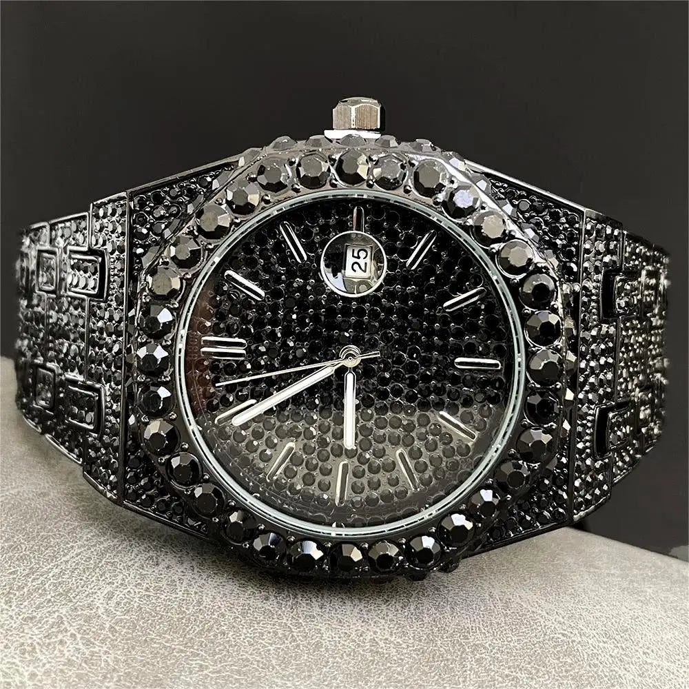 2025 New Luxury Brand UNIGUET Iced Watch For Men Fashion Hip Hop Diamond Waterproof Stainless Steel Wristwatch Male Dropshipping