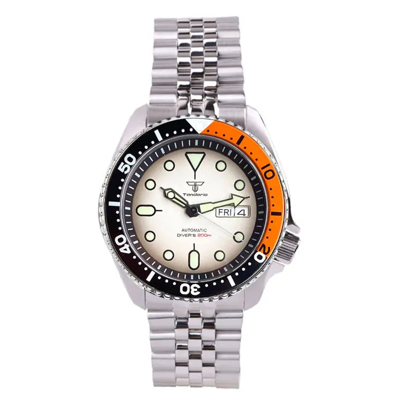 Diving Tandorio NH36 Week Date Steel Mechanical Watch Men 120clicks Bezel Chapter Ring 3.8 Crown 20ATM Waterproof SKX Mod Clock
