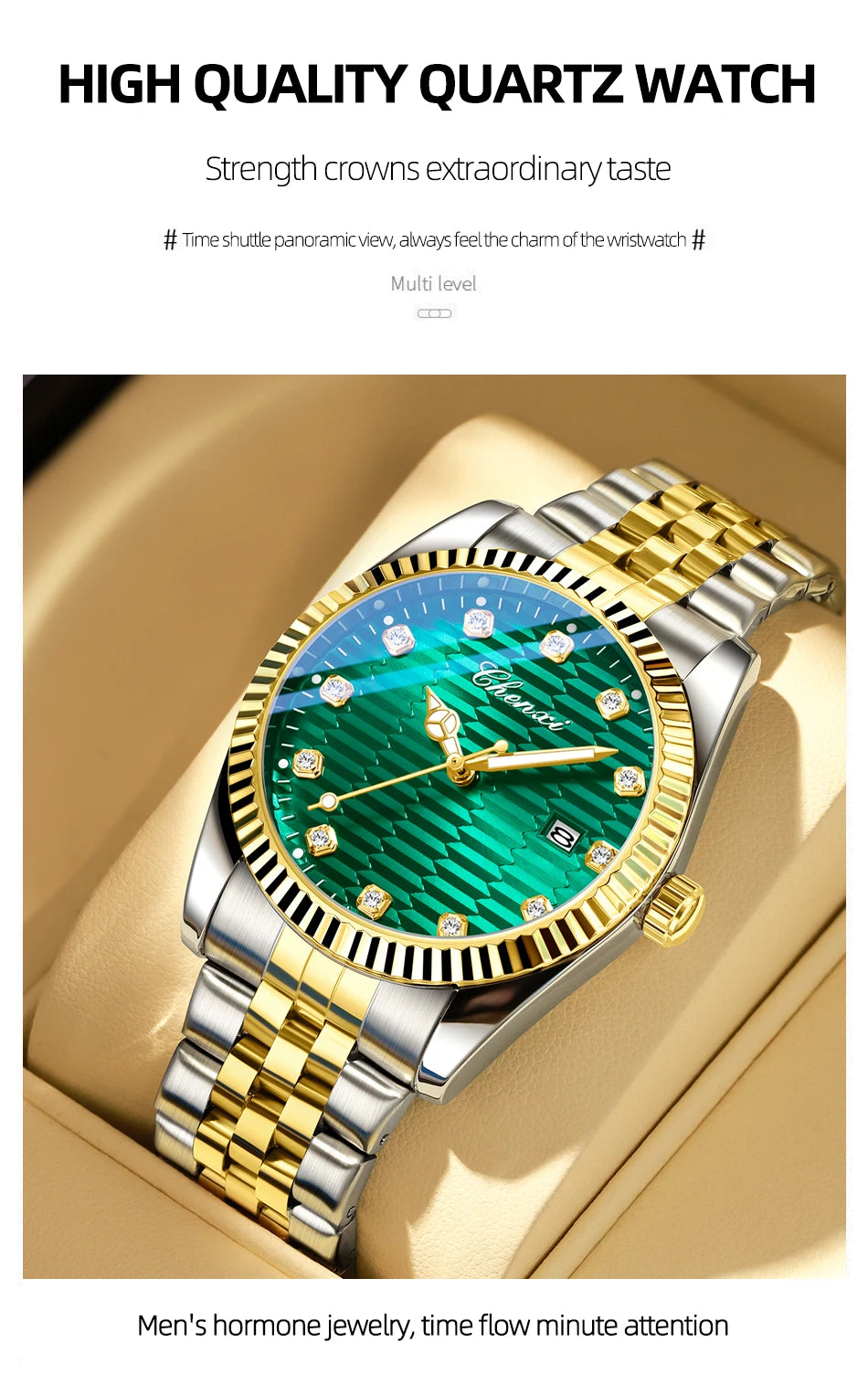 CHENXI Man Watch Classic Fashion Gold Quartz Steel Strap Watches Men Diamond-Set Round Luminous Water-Resistant Date