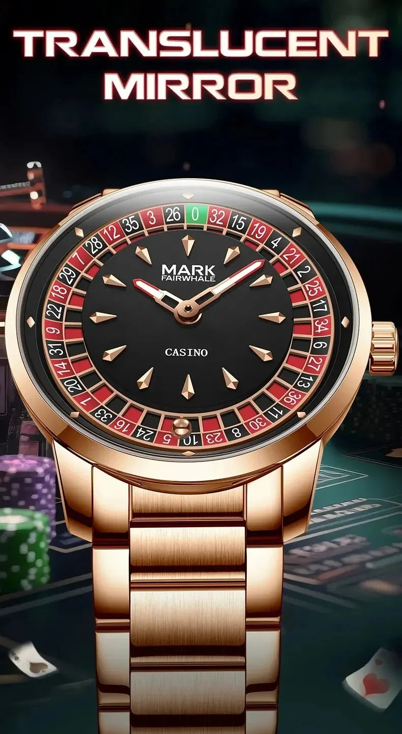 Mark Fairwhale 2025 New Fashion Men Quartz Watch Arabic numerals Rotating Dial Roulette Luminous Waterproof Men's Wristwatch