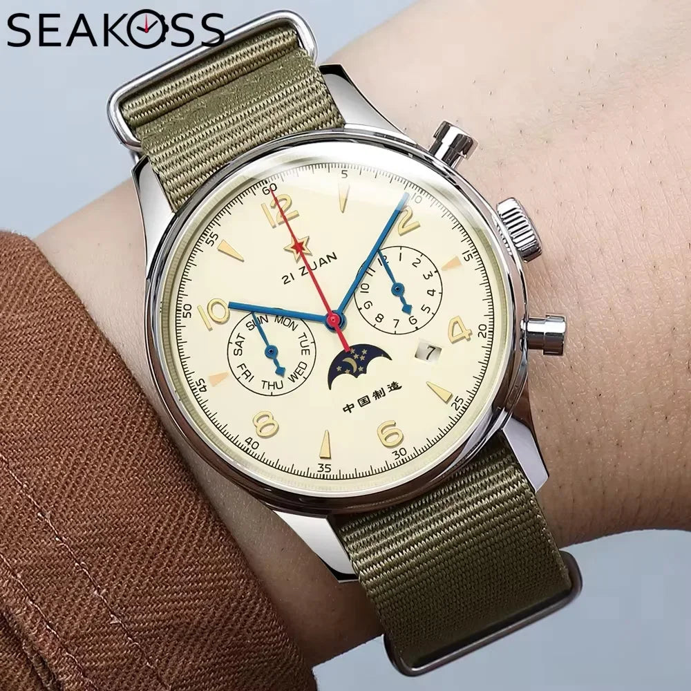 SEAKOSS 40mm 1963 Men's Watch  Automatic Mechanical wrist watch seagull ST1654 Movement Calendar Week Display Air Force watches