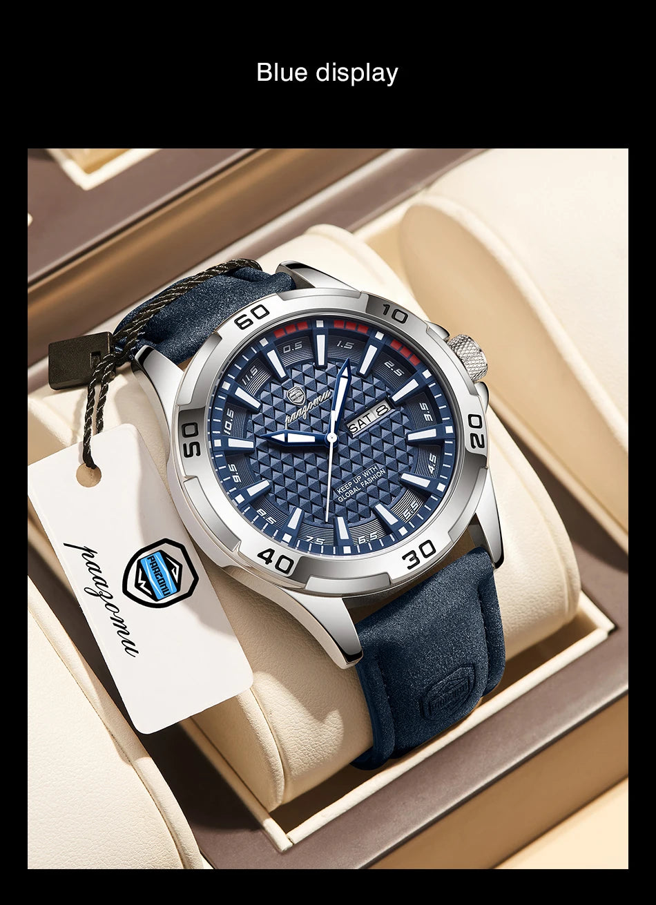 PAAZOMU Luxury Sports Men Watch Luminous Waterproof Chronograph Date Man Wristwatch Leather Quartz Business Men's Watches Reloj
