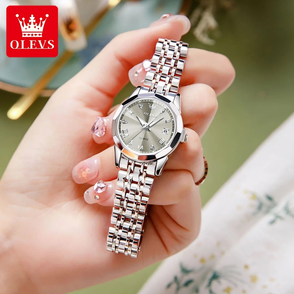 OLEVS 9931 Elegant Fashion Women's Watches Luxury Brand Original Quartz Watch forLadies Waterproof Stainless Steel Luminous Date