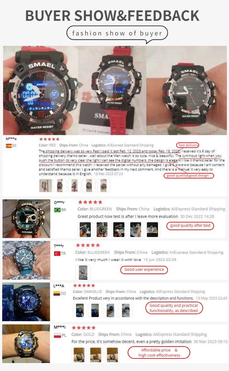 SMAEL Men Watches  50m Waterproof Sports Watch Military Man Sports Watch Digital 8072 Dual Display Watch  Quartz  Led Digital