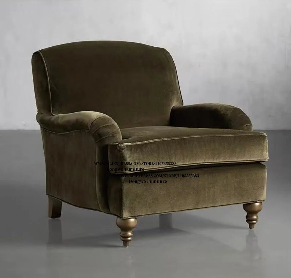 Nordic medieval style velvet fabric single seat sofa chair living room balcony study design furniture