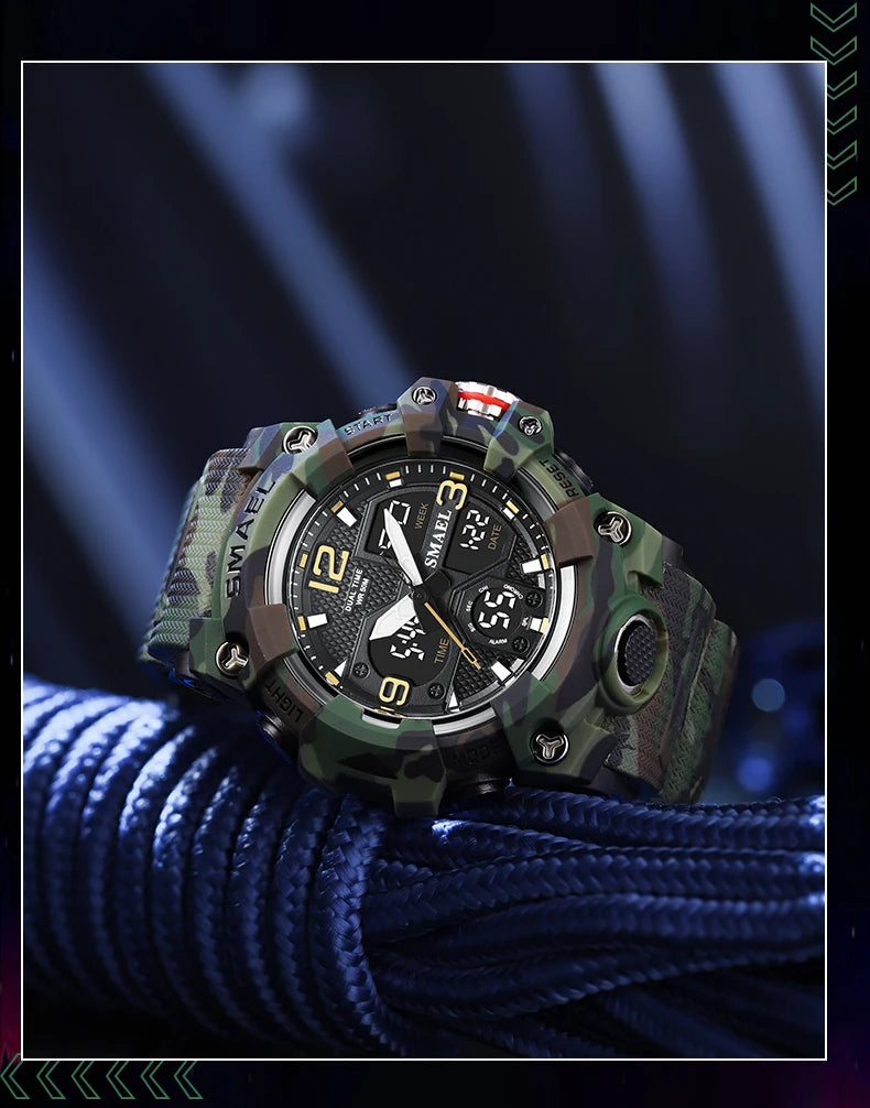 Sport Watch Military Watch For Men Alarm Clock Stopwatch LED Digital Back Light Dual Time Display 8008 Men's Watches Waterproof
