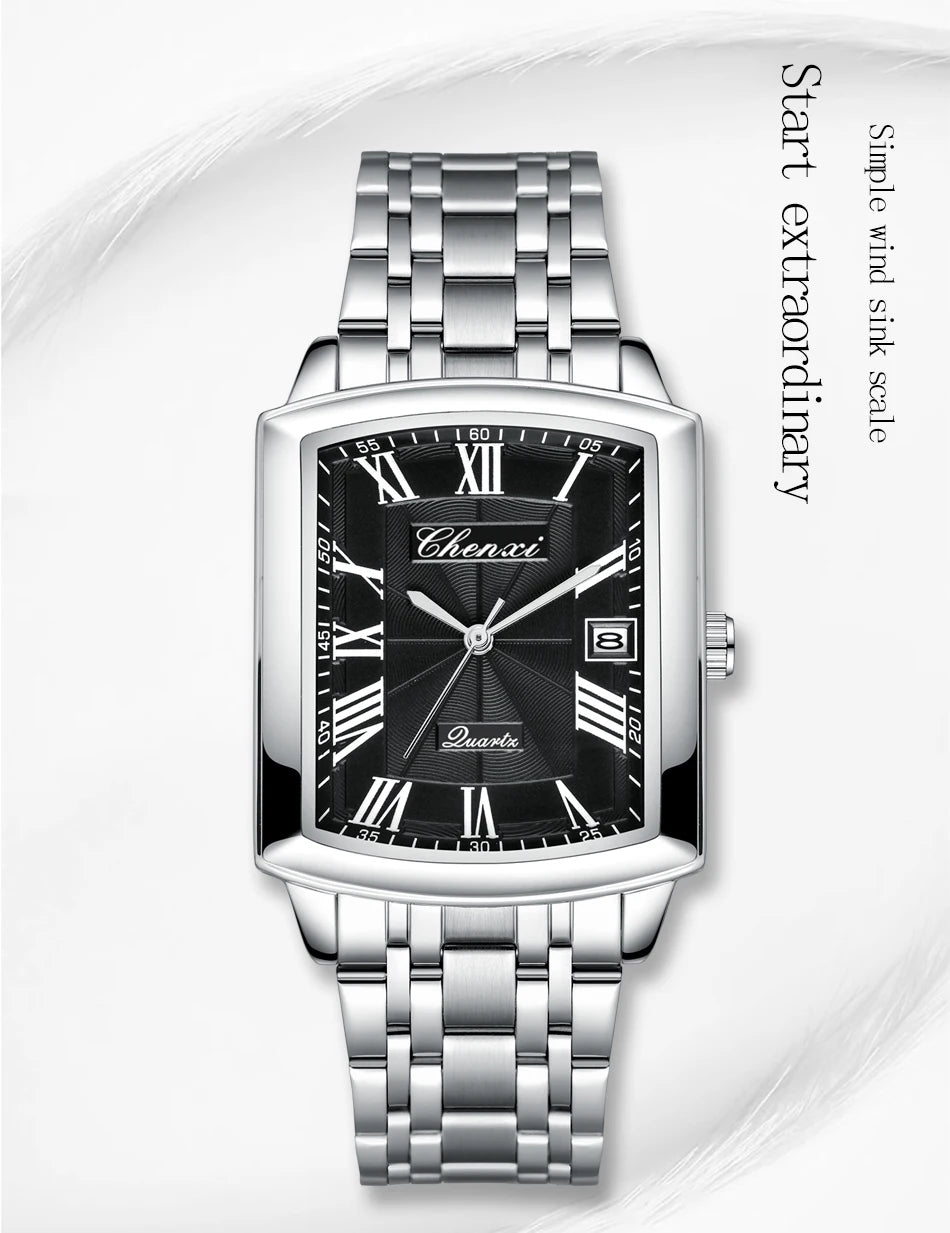 CHENXI Quartz Couple Watches Fashion Casual Rectangle Dial Alloy Man Woman Watch Luminous Calendar Couples Watch