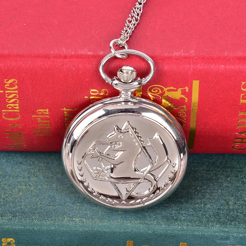 High Quality Full Metal Alchemist Silver Watch Pendant Men's Quartz Pocket Watches Japan Anime Necklace Children Boy