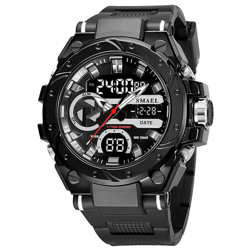 SMAEL Brand Sport Watches 50M Wateproof Dual Time Display Watches LED 8029 Stopwatches Alarm Multifunctional Men's Wristwatches