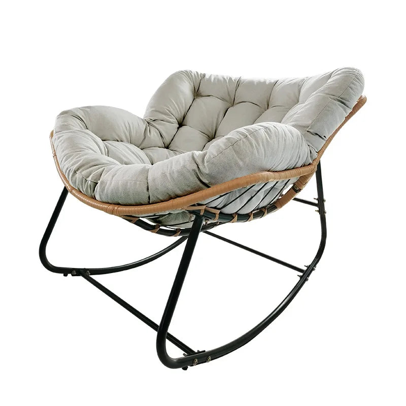 Rattan Rocking Chair with Thick Cushion Modern Wicker Oversized Lounge Egg Chair for Outdoor Patio Garden Indoor Home Furniture