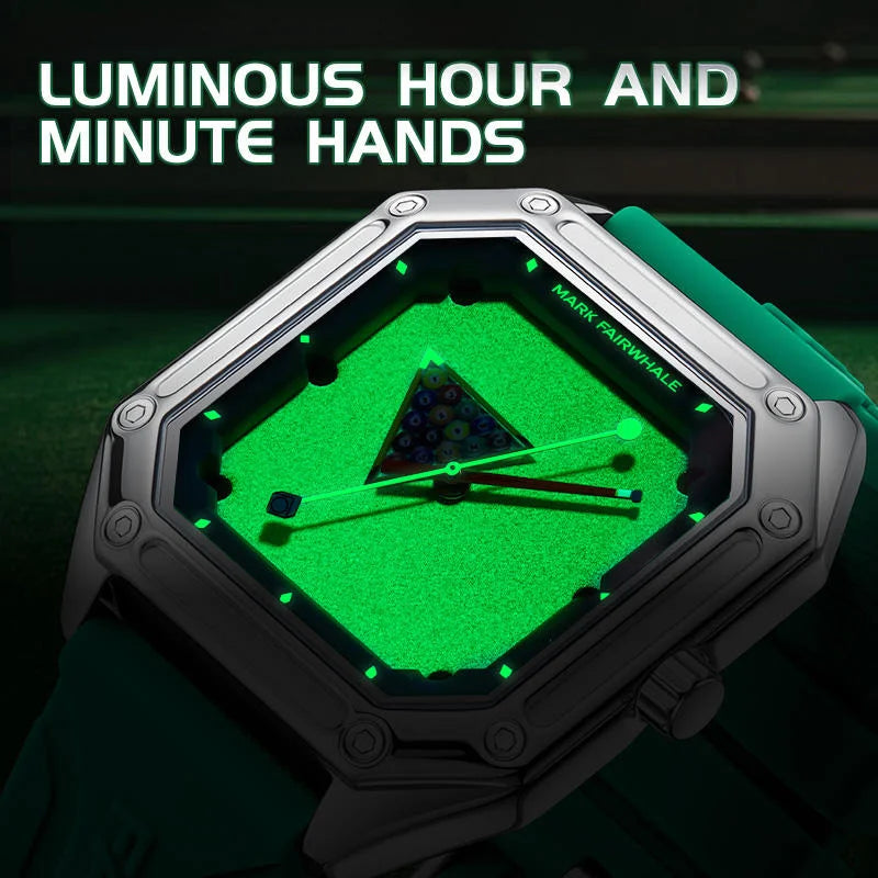 2025 New Original Watch For Man Sport Silicone Strap Waterproof Quartz Watch Fashion Men Billiards Design Green Wristwatch Boy