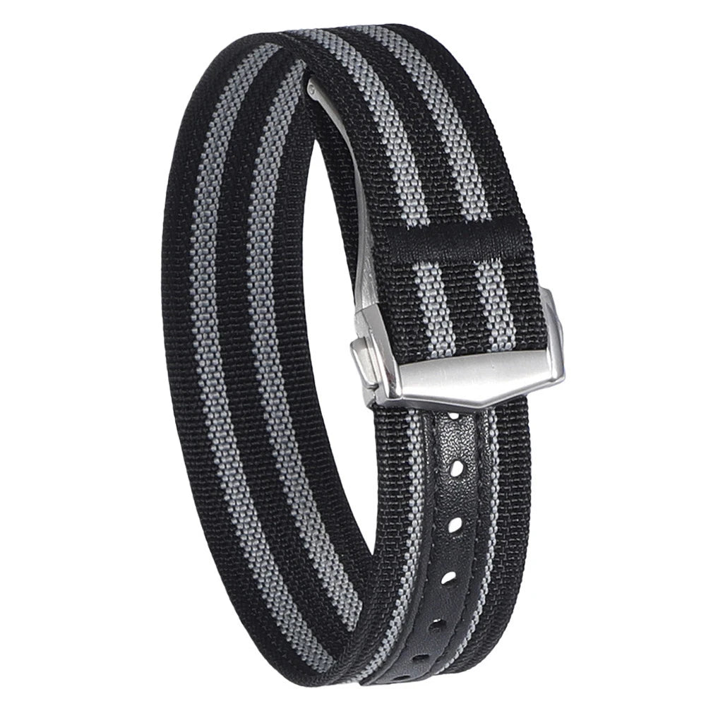 Premium Ribbed Watch Band Deployant Clasp Nylon 20mm 22mm Watch Strap for Omega Folding Buckle Watchband Sport Wristband For Men