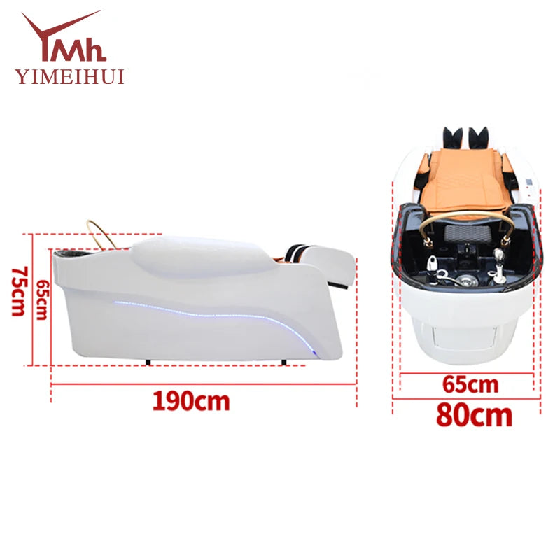 Barbershop Salon Furniture Ceramic Wash Basin Head Spa Water Therapy Bed Shampoo Massage Bed with Sink for Hair Salons
