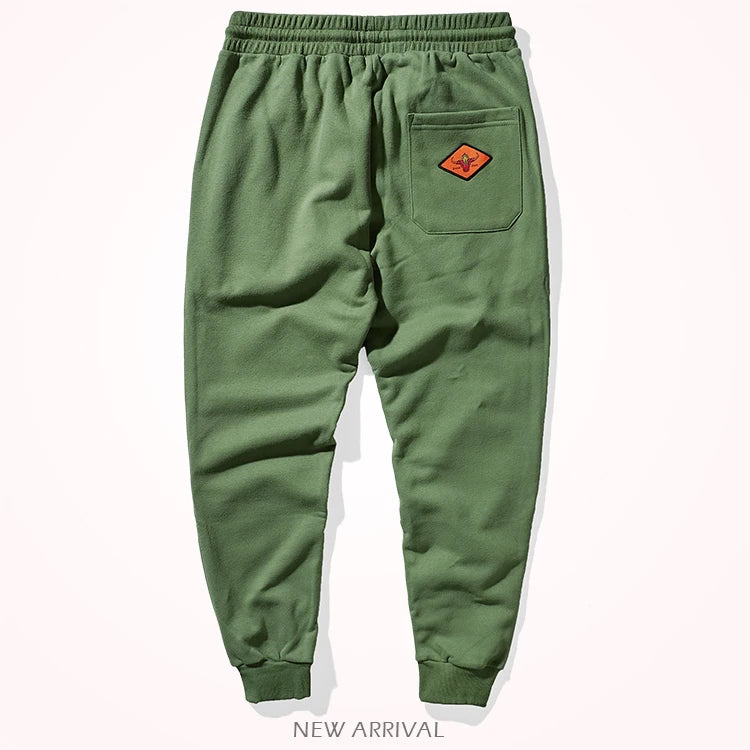 Autumn Winter American Retro Knitted Velvet Embroidery Sweatpants Men's Fashion Pure Cotton Loose Drawstring Sport Casual Pants