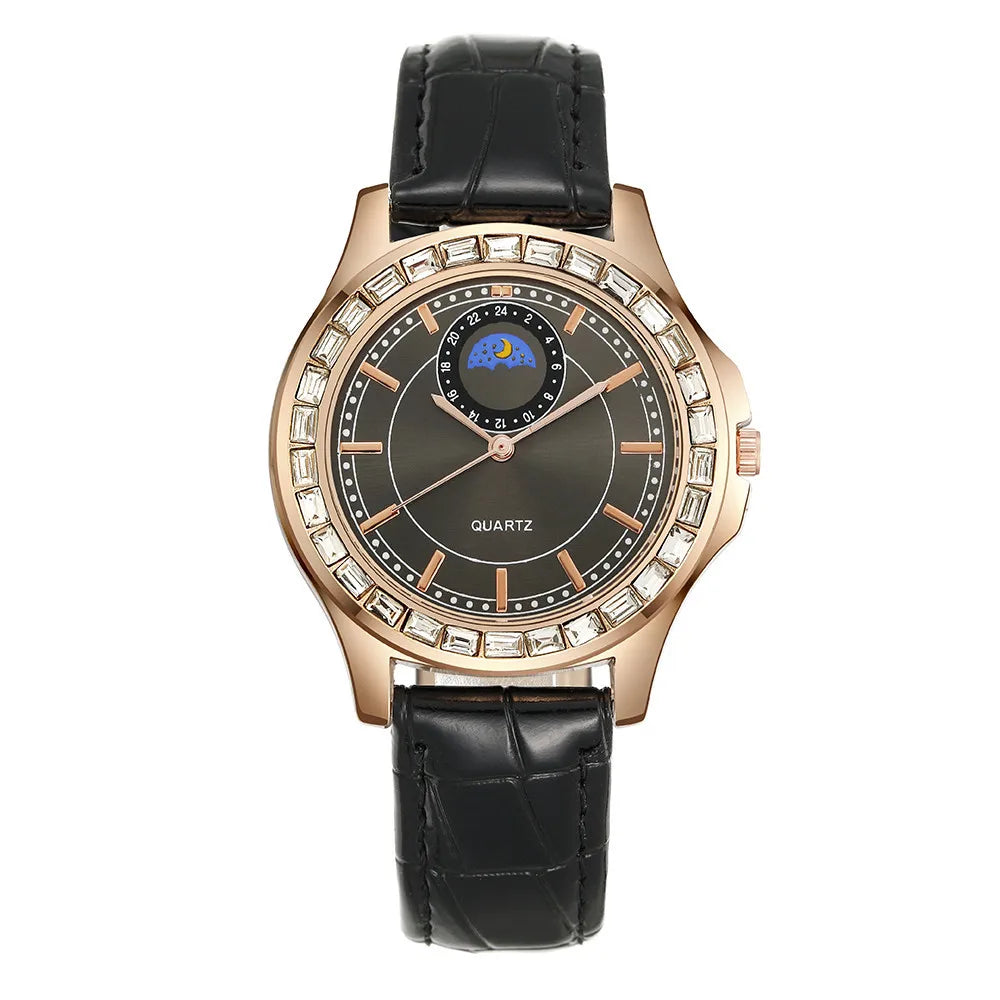 Luxury Large Dial Diamond Ladies Branded Quartz Watch Fashion 2025 Black Leather Women's Simple Dress Clock Gift Watches