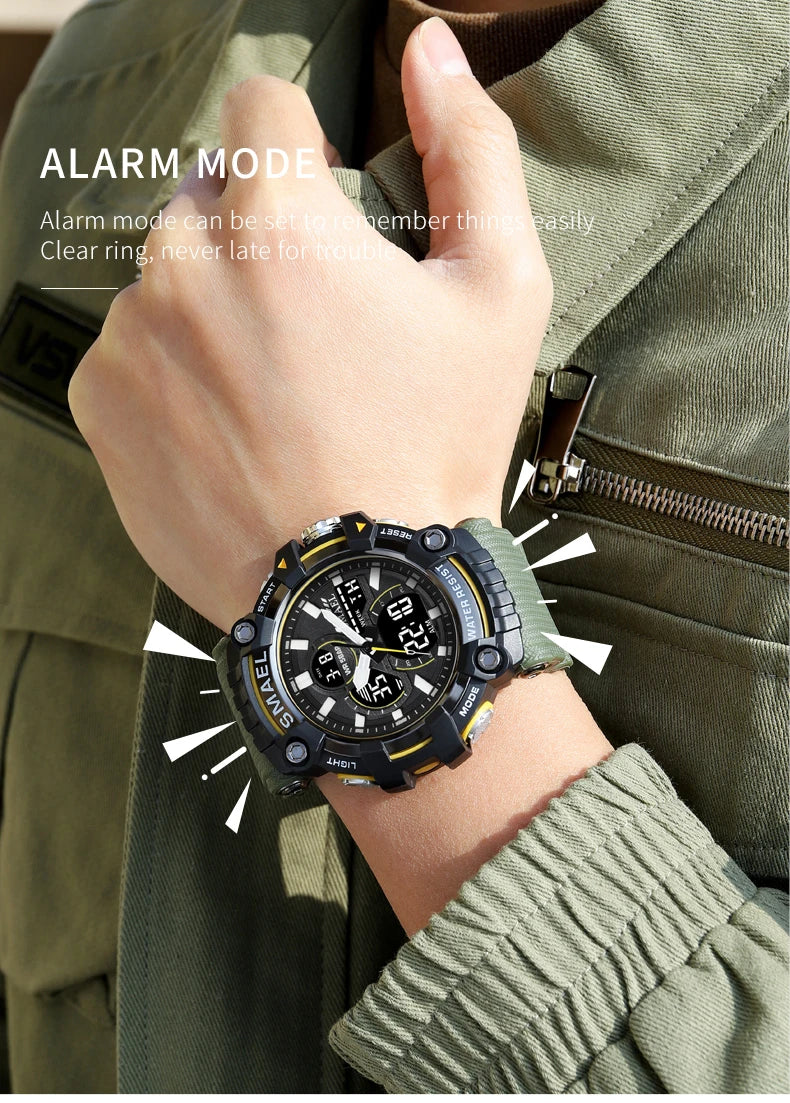 SMAEL Brand Sport Watch Men Quartz Wristwatches Waterproof Dual Time Display Military Army Green Male Clock 8079 Mens Watches