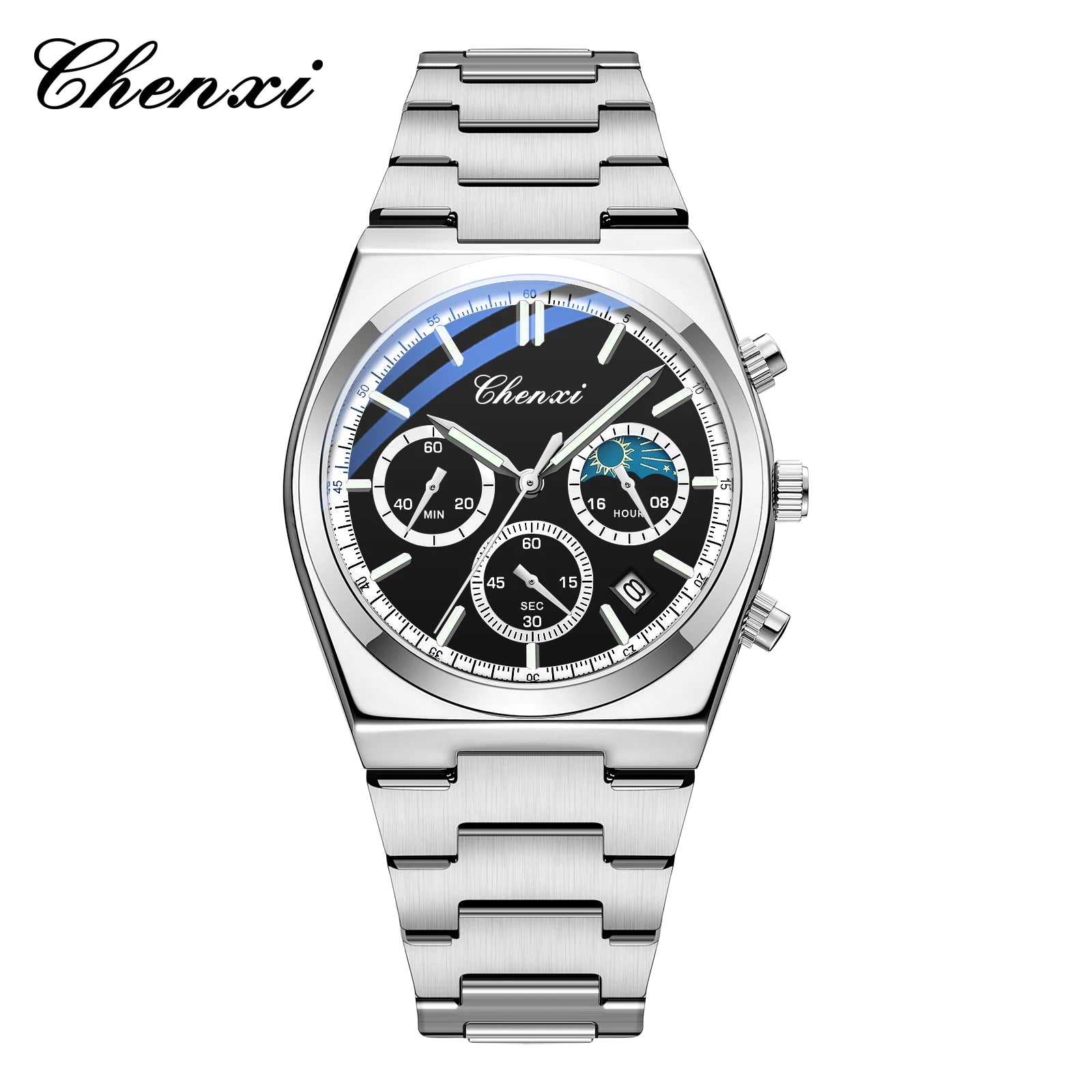 Men's Watches CHENXI 2025 High Quality Sports Chronograph Date Quartz Wristwatch Men's Watch Stainless Steel Waterproof Luminous