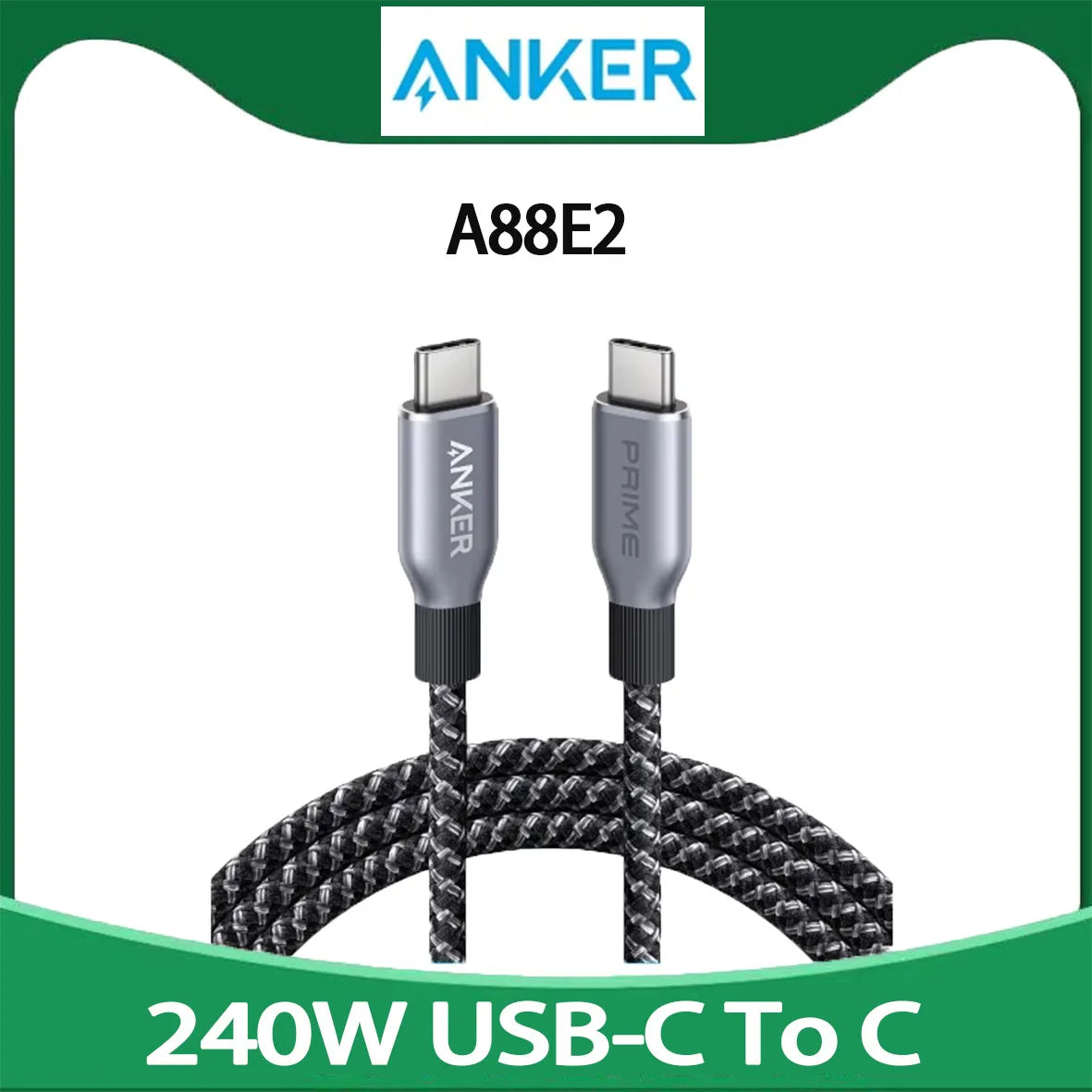 Anker Prime USB C To USB C Cable, 240W 6 Ft Fast Charging USB C Cable Upcycled-Braided Nylon with 100-Year Bend Durability