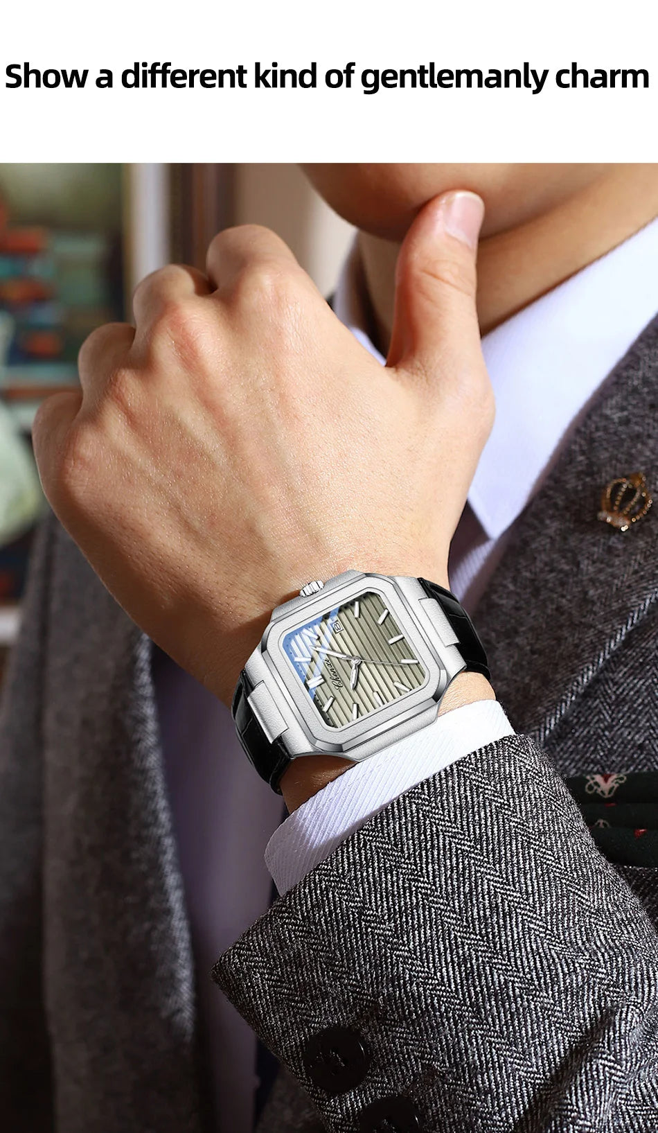 New High Quality Leather Man Watches Business Fashion Date Quartz Luxury Square Watch Men's Waterproof Luminous Clock